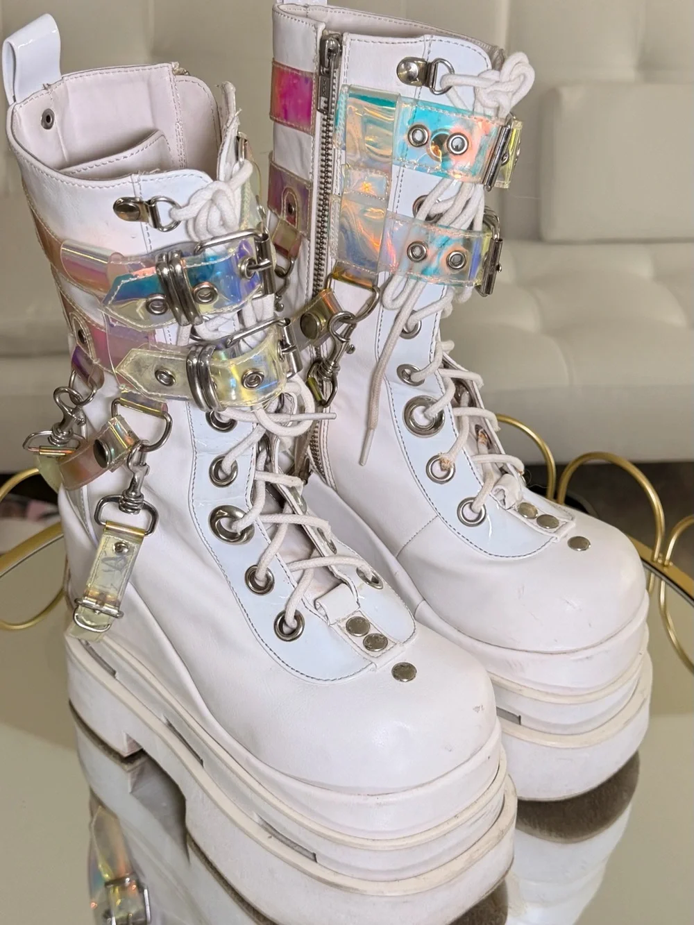 Cash Sold 📣 Women's Demonia Eternal 115 Triple Tiered Mid Calf Boot Size 7